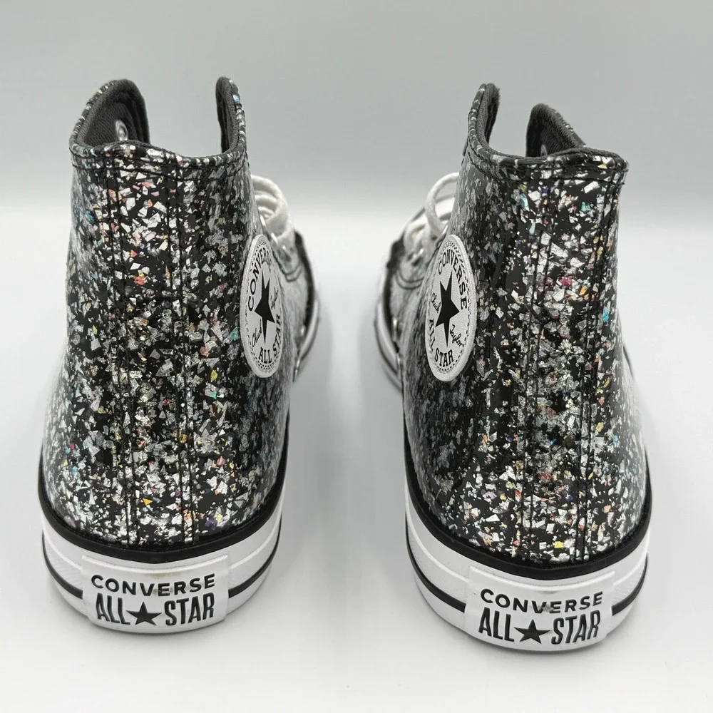 Converse Chuck Taylor High Top Kids Size 5 Black Silver Glitter NWOB A09270C